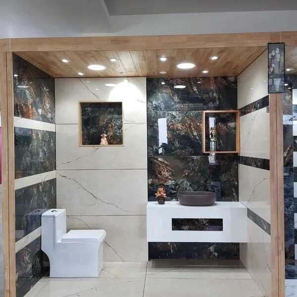green bathroom tiling project